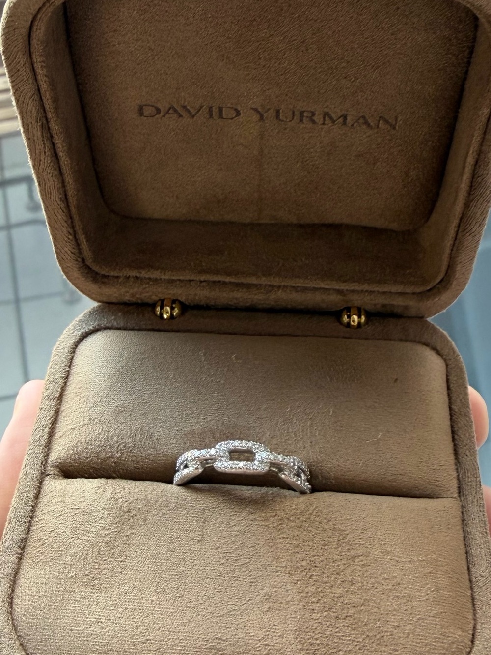David Yurman Stax Chain Link Ring - 18K White Gold with Diamonds, 4.5mm